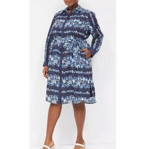 LANE BRYANT Dress Size 16 Button Down Blue Floral Knee Length NWT Plus Curvy